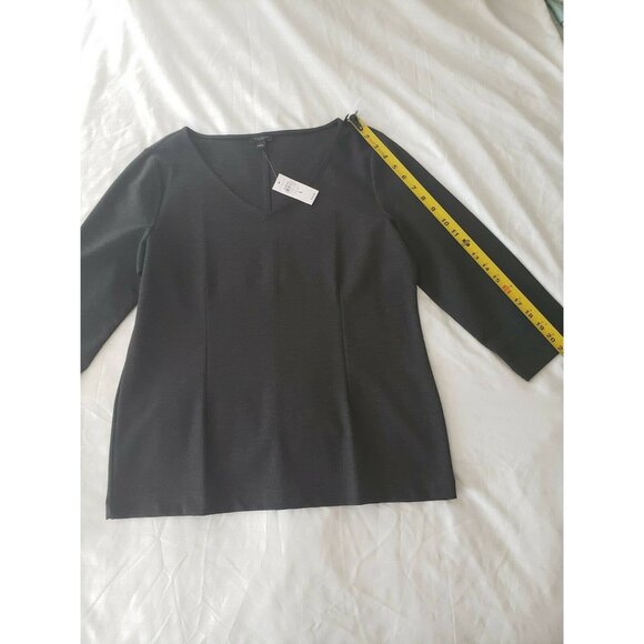 Ann Taylor Factory Pullover Stretch Dark Gray V-neck Jersey Top 3/4 Sleeve Large - Picture 8 of 9